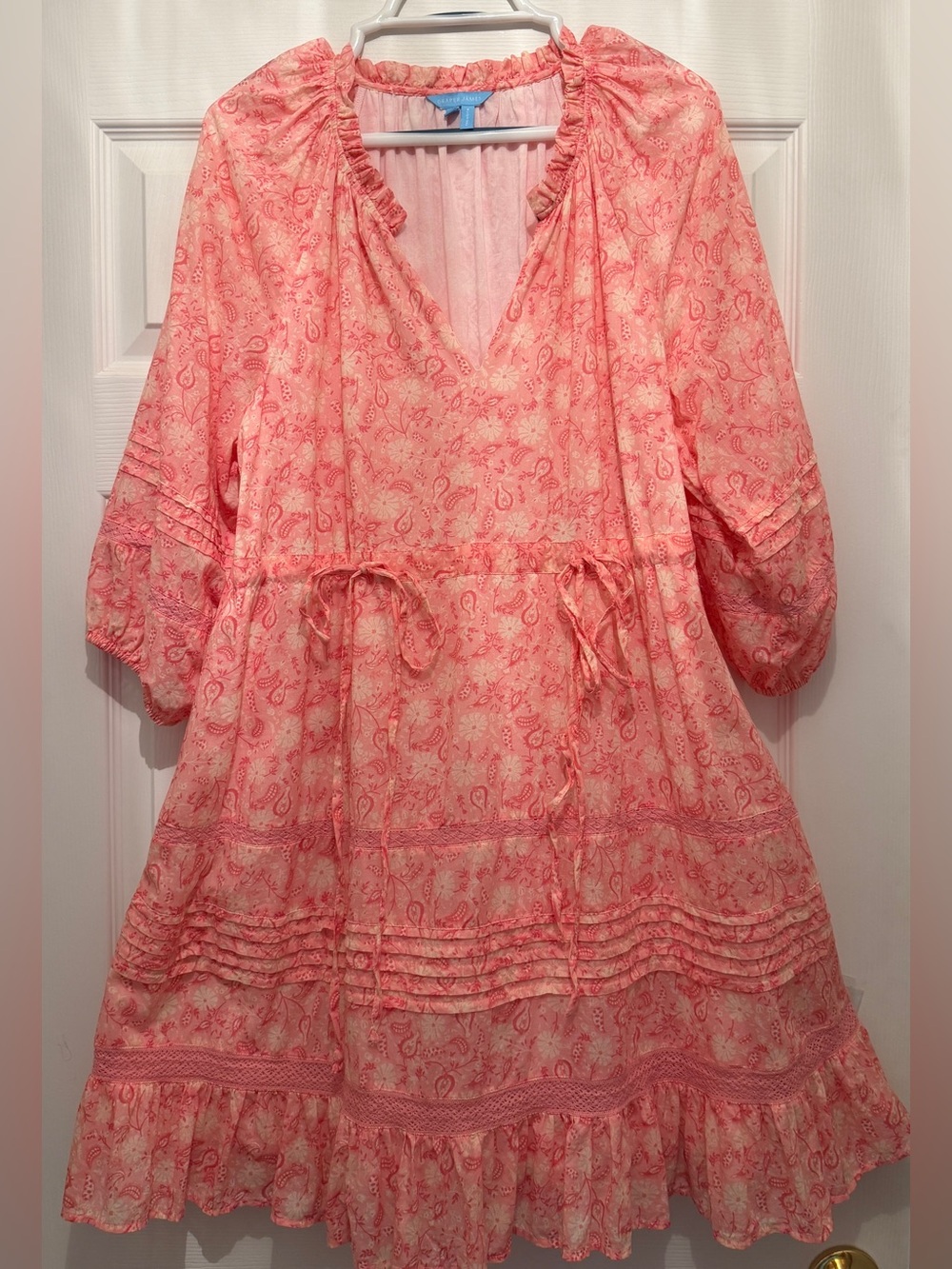 Draper James pink/coral paisley tiered peasant dress